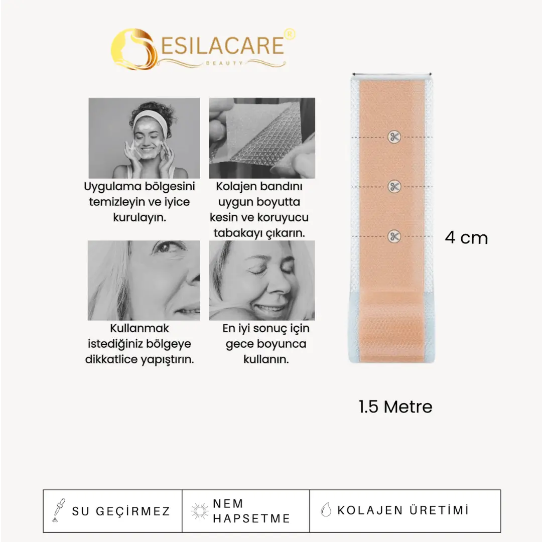 EsilaCare™ Medikal Silikonlu Kolajen Bandı | Kırışıklık ve Yara İzi Bakım Bandı 4 cm x 1,5 m