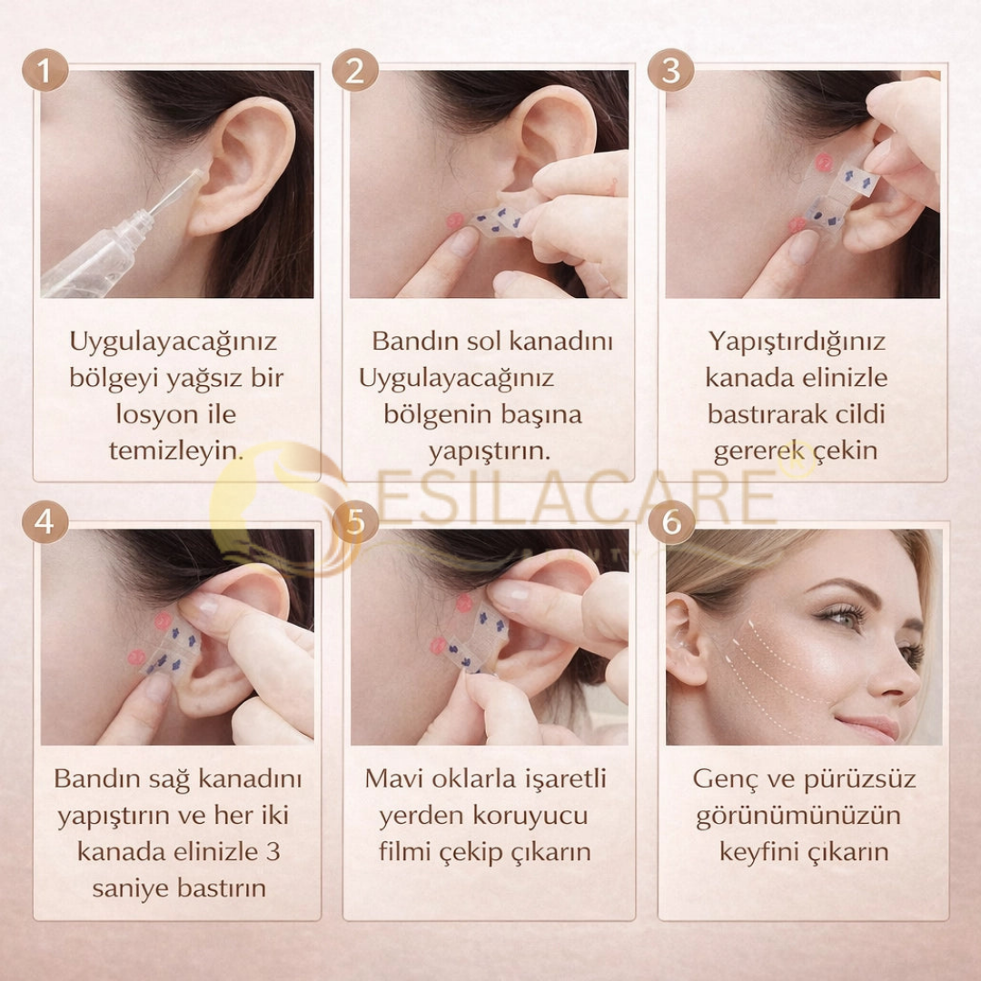 EsilaCare™ Ultra Şeffaf Yüz Germe Bandı | Çift Çene ve Sarkık Cilt İçin Görünmez Lifting Bandı
